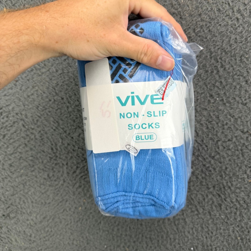 Vive‎ Non-Slip Socks Blue 6-Pack Terry Cloth Lining LVA1043BLU New
